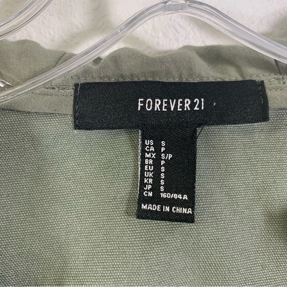 Forever 21 Women's Army Green Cotton Jacket with Draw String Waist 2 pockets SM - Picture 9 of 12